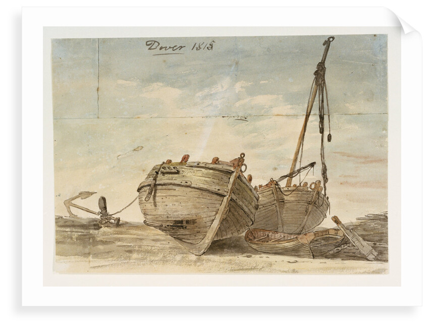 Dover Beach 1815. Three fishing boats by William Payne