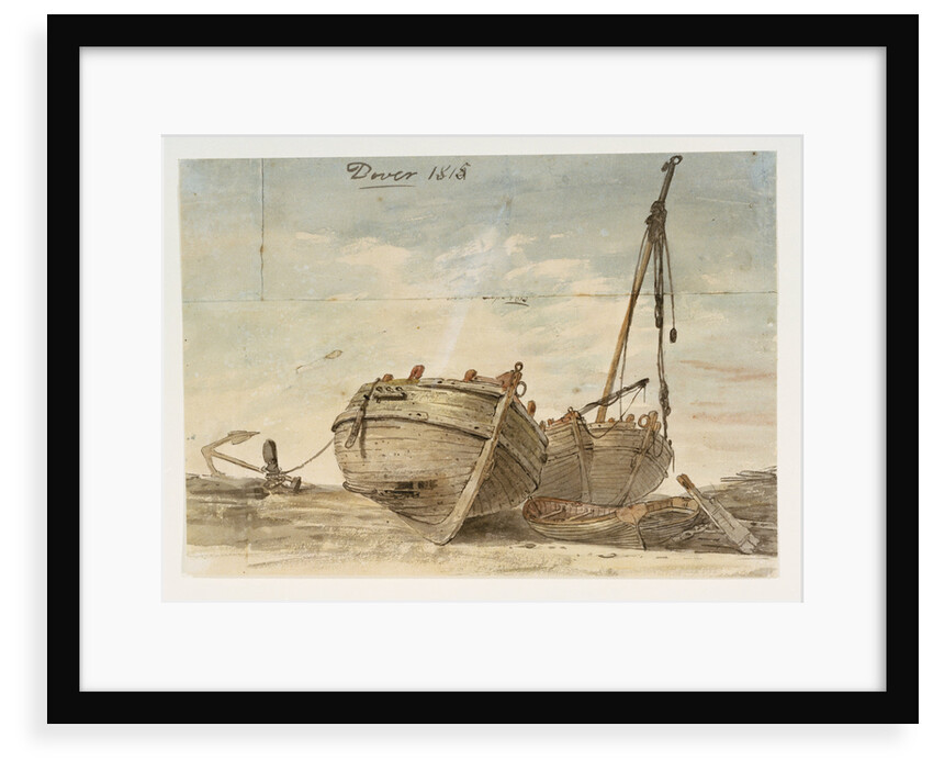 Dover Beach 1815. Three fishing boats by William Payne