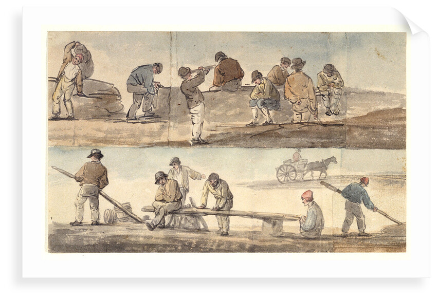 Fishermen on a beach, with horse-cart by William Payne