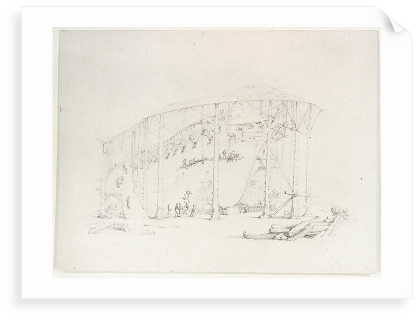 HMS 'Russell' on stocks at Deptford Yard, c. 1822 by Henry Edridge
