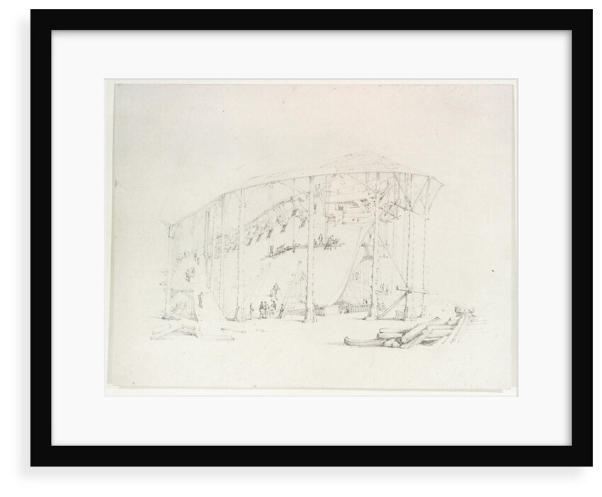 HMS 'Russell' on stocks at Deptford Yard, c. 1822 by Henry Edridge