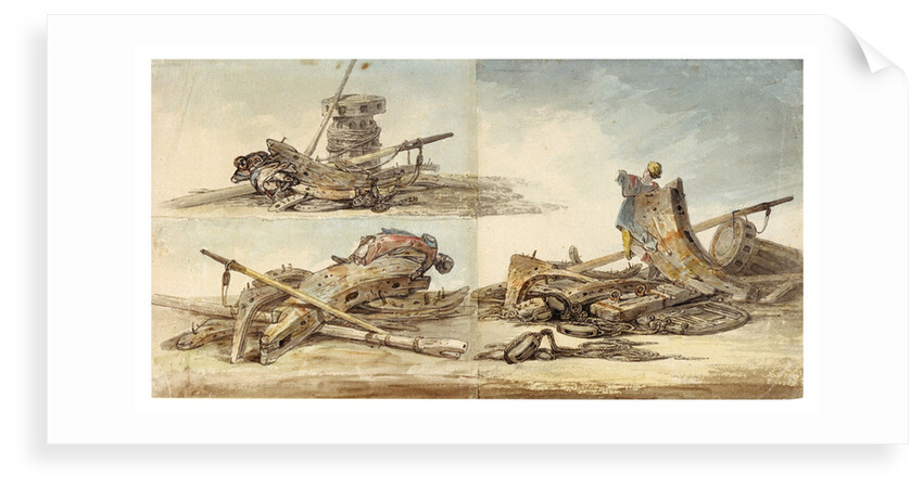 Three figureheads and dismasted ships gear by William Payne
