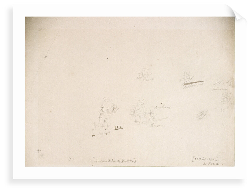 Sketch plan showing position of warships during Sir John Warren's action off the Channel Islands, 23 April 1794 by Nicholas Pocock