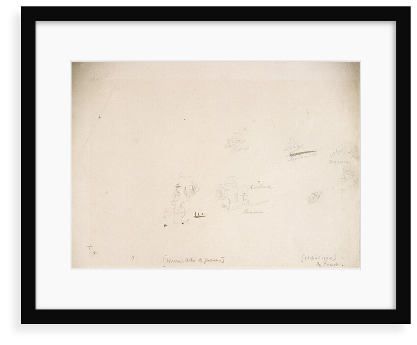 Sketch plan showing position of warships during Sir John Warren's action off the Channel Islands, 23 April 1794 by Nicholas Pocock