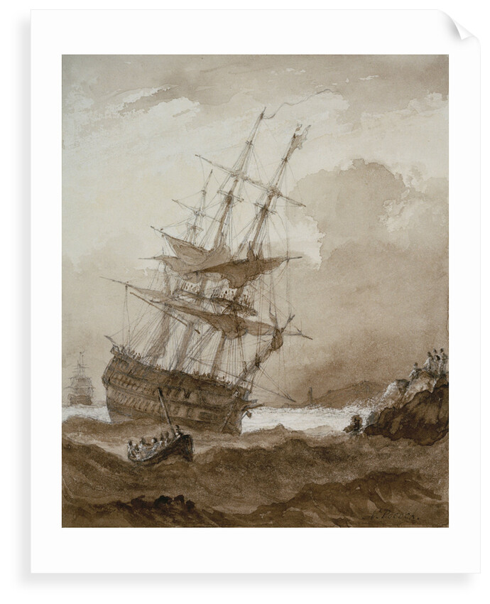 Two-decker in a gale off shore by Nicholas Pocock