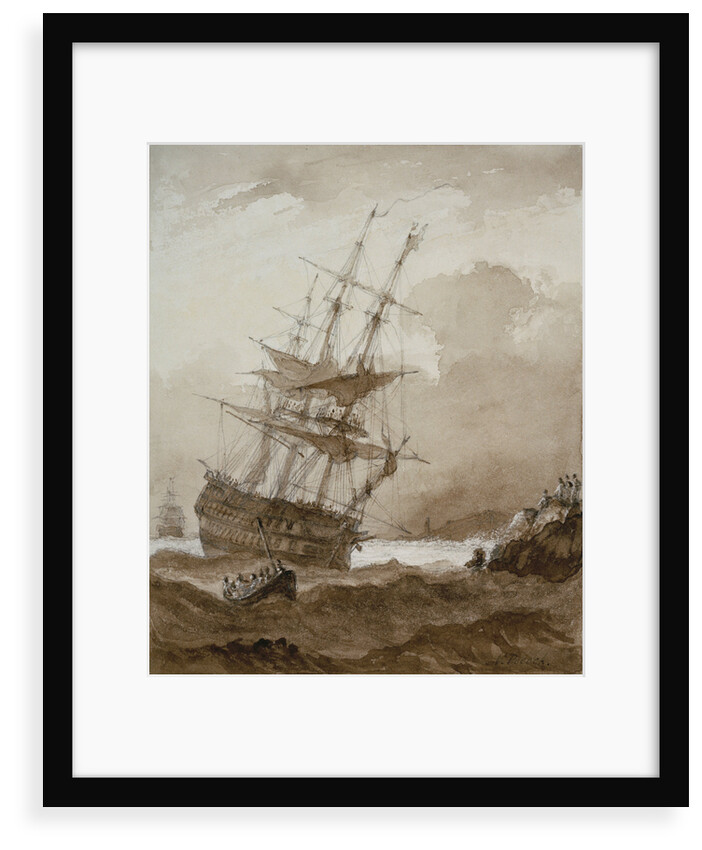 Two-decker in a gale off shore by Nicholas Pocock