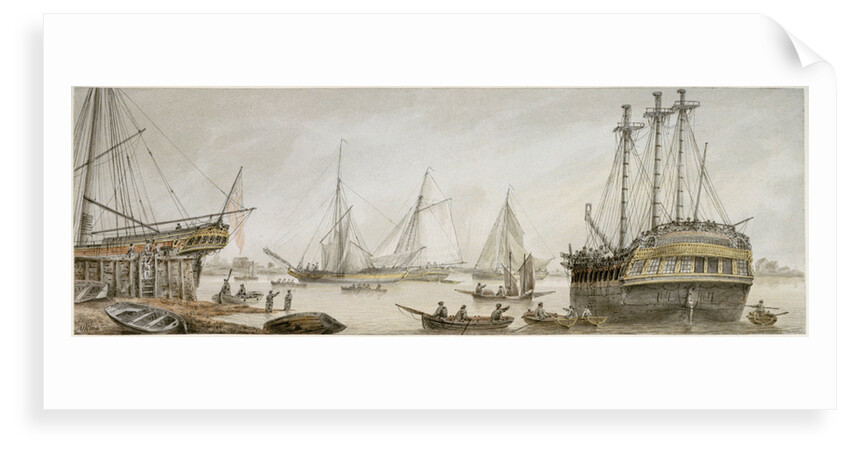 An East Indiaman drawn up for repairs by Samuel Atkins