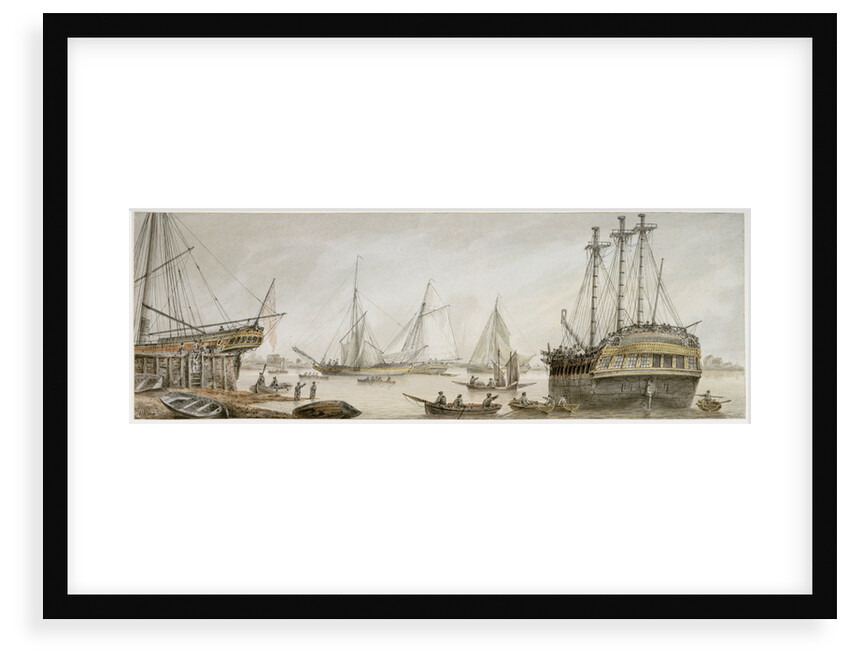 An East Indiaman drawn up for repairs by Samuel Atkins