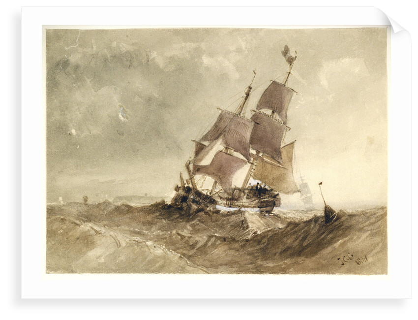 A brig in a sea with a distant coast by James Chrisholme Gooden