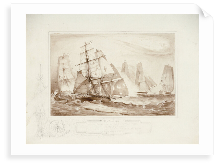 15th April 1809. Intrepid Behaviour of Captain Charles Napier in H.M. 18 gun Brig Recruit. For which he was appointed to the d'Haupoult - 111 74 now pouring a broadside into her by G.W. Terry