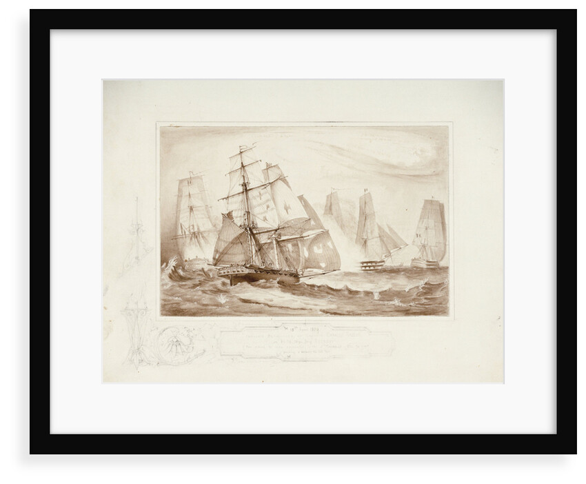 15th April 1809. Intrepid Behaviour of Captain Charles Napier in H.M. 18 gun Brig Recruit. For which he was appointed to the d'Haupoult - 111 74 now pouring a broadside into her by G.W. Terry