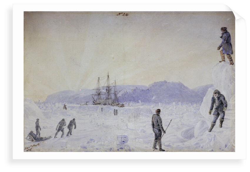 No.24 View of HMS Terror surrounded by snow walls and part of Southampton Island with an effect of sunrise, Jan 1837 by William Smyth