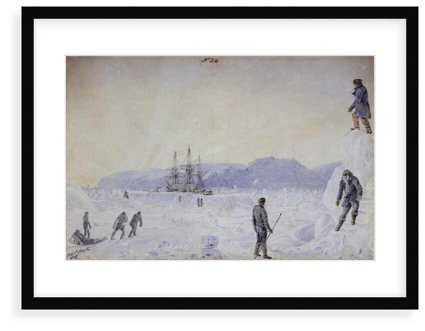 No.24 View of HMS Terror surrounded by snow walls and part of Southampton Island with an effect of sunrise, Jan 1837 by William Smyth