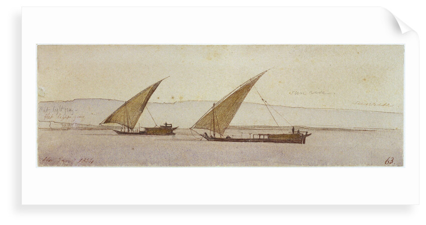 The banks of the Nile with two gyassis sailing by Edward Lear