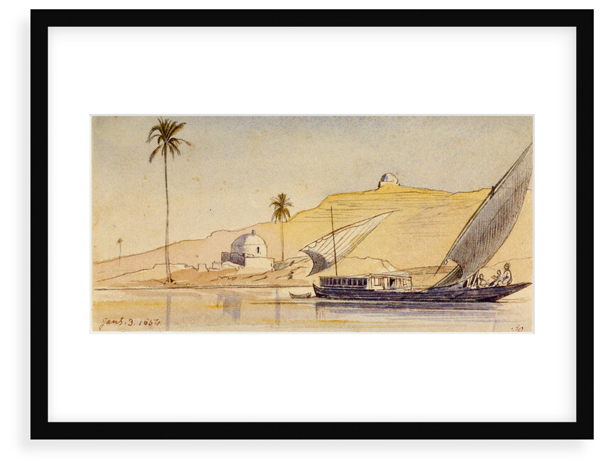 A large lateen-rigged vessel passing along the Nile by Edward Lear