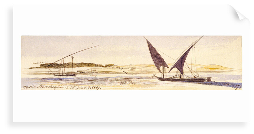 Opposite Abousnegarbv, Egypt by Edward Lear