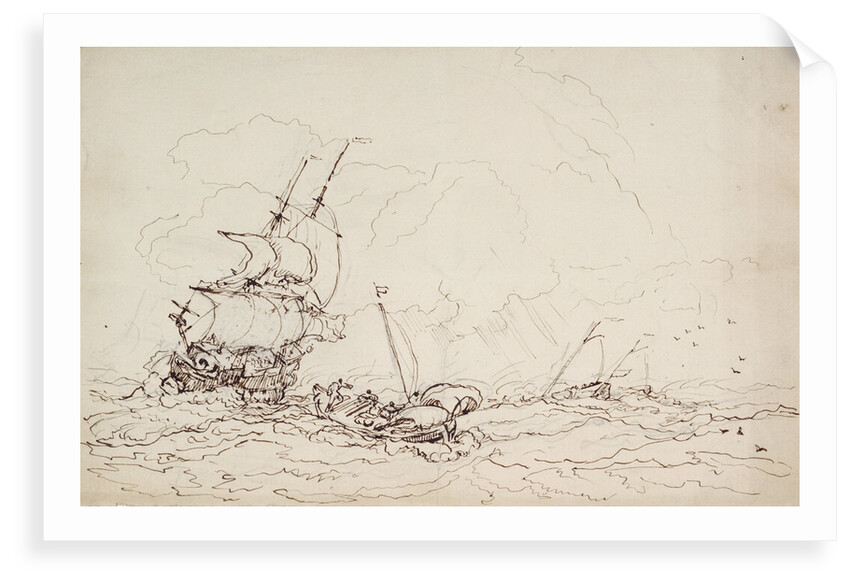 Study for a painting with 17th century shipping by Oswald Walter Brierly