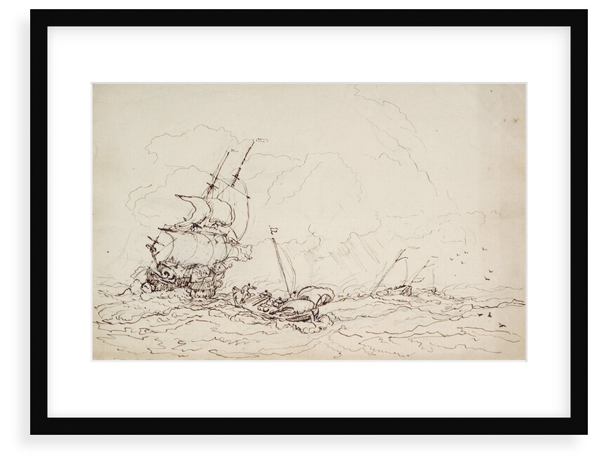 Study for a painting with 17th century shipping by Oswald Walter Brierly