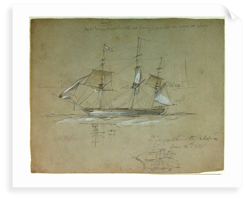 'L' Aigle' hove to and reefs in, 12 December 1841 by Oswald Walter Brierly