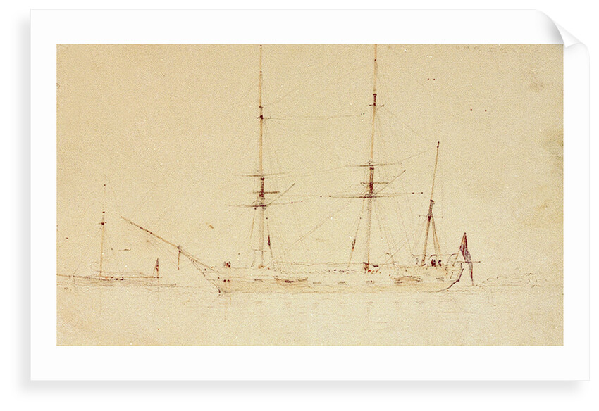 HMS 'Beagle' at anchor in a calm by Oswald Walter Brierly