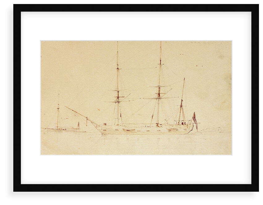 HMS 'Beagle' at anchor in a calm by Oswald Walter Brierly