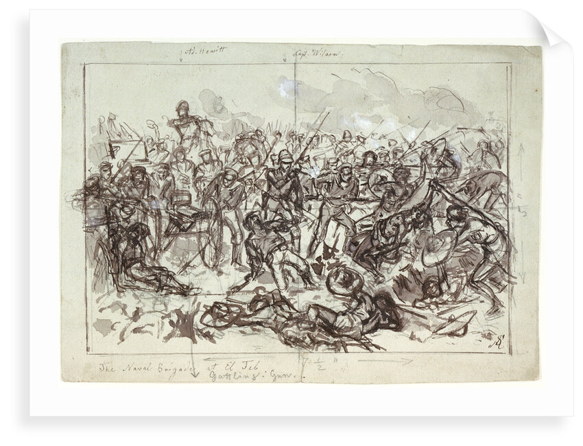 The Naval Brigade (Officers of HMS 'Euryalus' and 'Carysfort') with Gatling guns, repelling an attack at El Jeb, Upper Egypt, 29 February 1884 by AS
