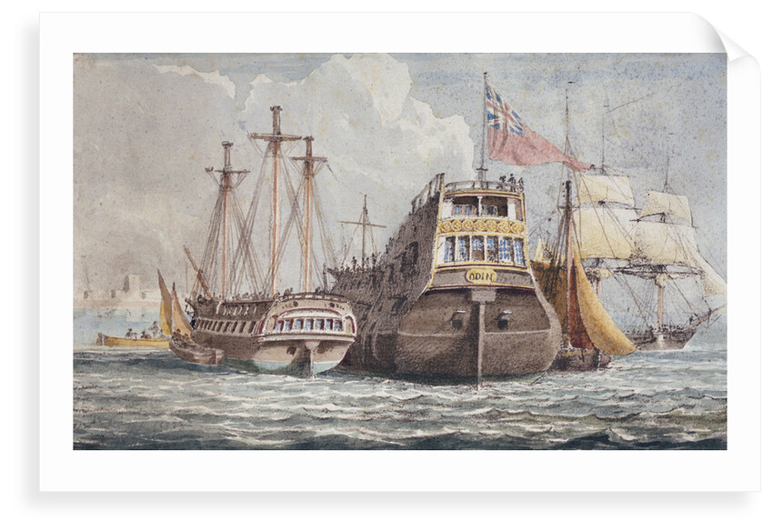 74-gun HMS 'Odin', captured from the Danish in 1807, at anchor in Portsmouth harbour by John Christian Schetky
