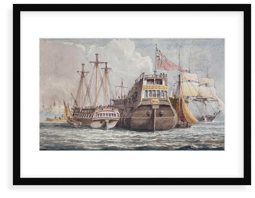 74-gun HMS 'Odin', captured from the Danish in 1807, at anchor in Portsmouth harbour by John Christian Schetky