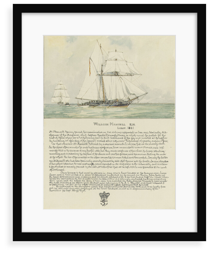 Boarding of the Spanish slave schooner Esperance by midshipman William Mansell commanding the gig of HMS Morgiana December 1817, with a biography of William Mansell below by Irwin Bevan