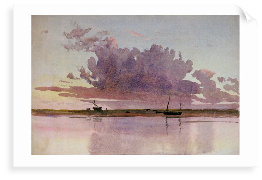 Study of a small sailing vessel at anchor at sunset by William Lionel Wyllie