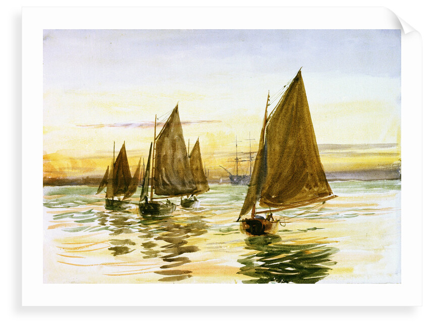 Small gaff-rigged cutters at sunset by William Lionel Wyllie