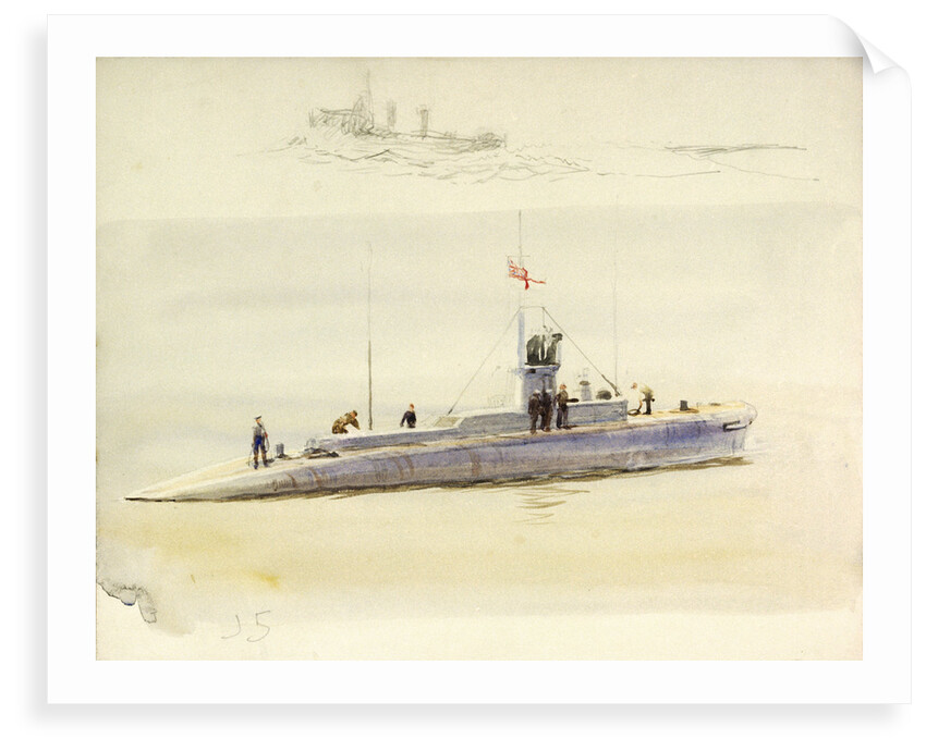 Submarine J.5 and rough sketch of another fighting vessel by William Lionel Wyllie