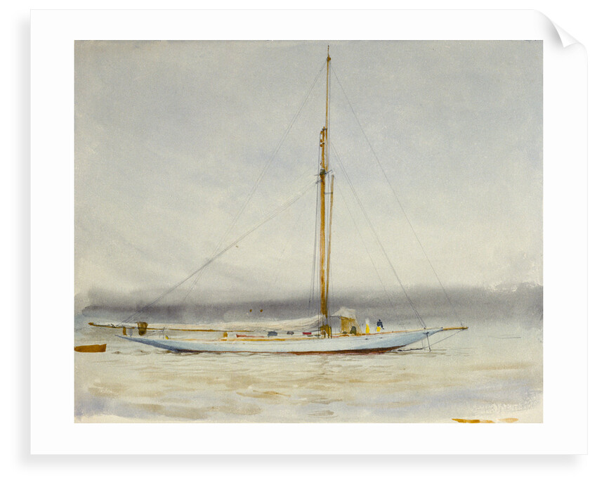 A large yacht at anchor by William Lionel Wyllie