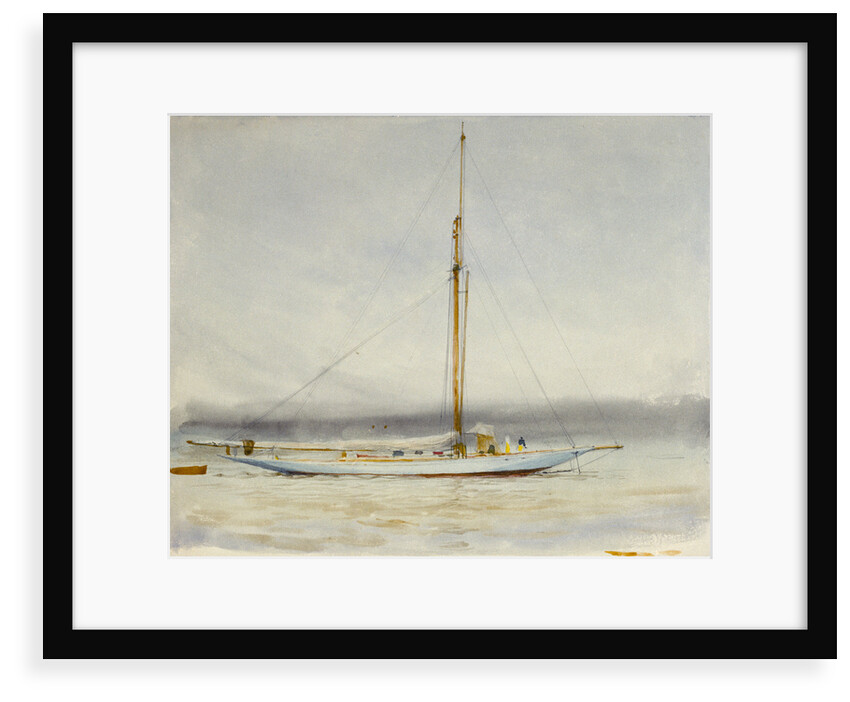 A large yacht at anchor by William Lionel Wyllie
