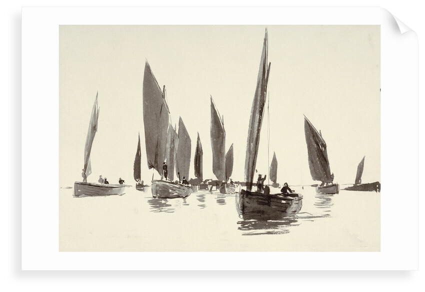 Sketch of small sailing craft with lug sails by William Lionel Wyllie