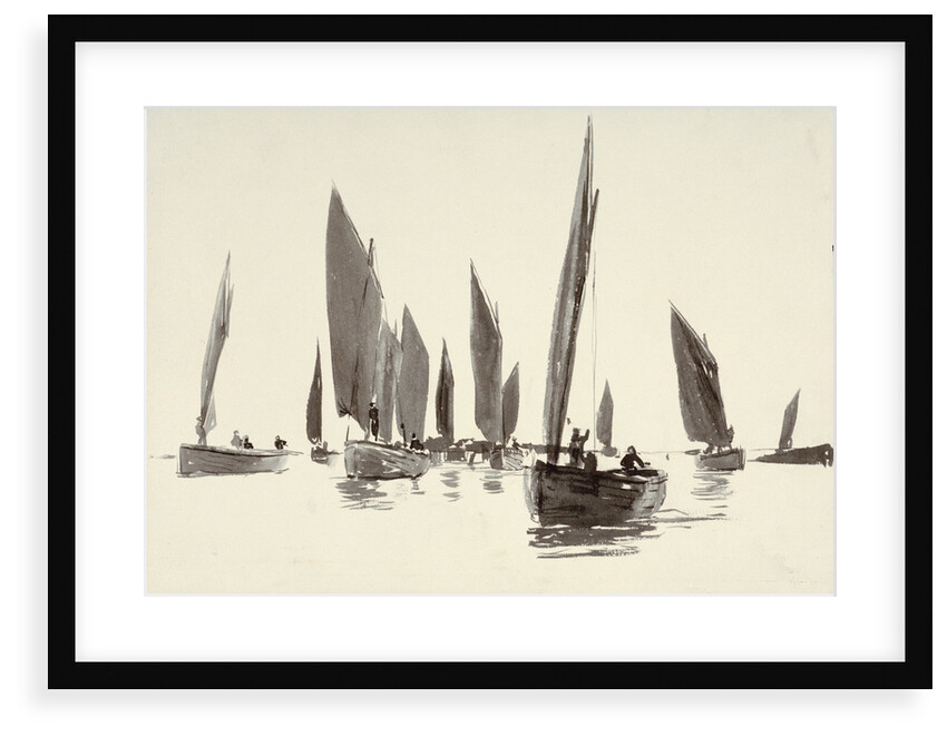 Sketch of small sailing craft with lug sails by William Lionel Wyllie