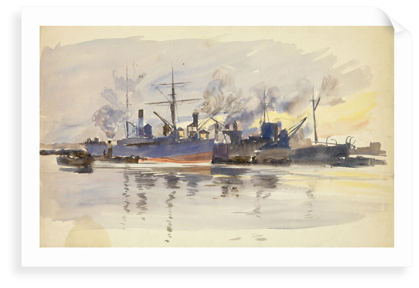 Sketch of merchant ships in port by William Lionel Wyllie