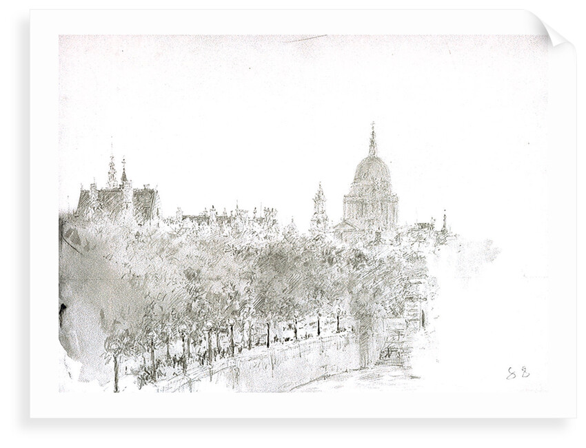 Sketch of St Paul's Cathedral from the Embankment, London by William Lionel Wyllie