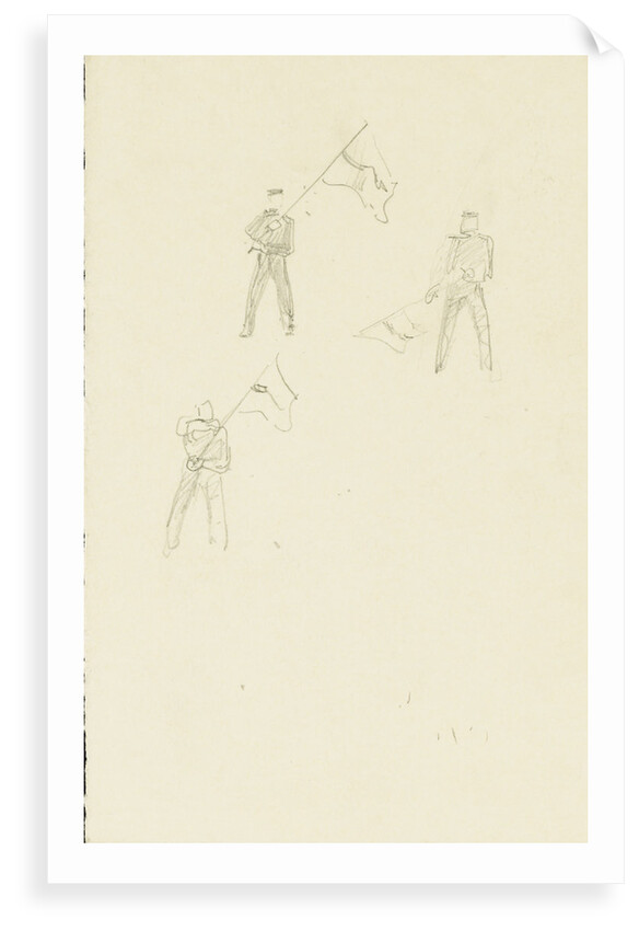 Three slight sketches of figures making flag signals by William Lionel Wyllie