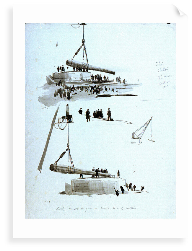 Lifting the 110 ton gun on board HMS 'Victoria' by William Lionel Wyllie