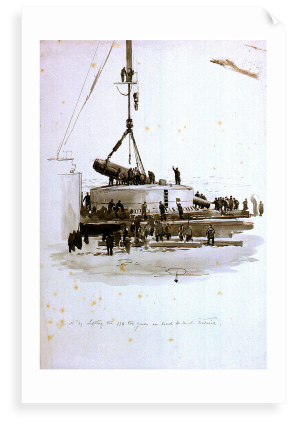 No 4 Lifting the 110 ton gun on board HMS 'Victoria' by William Lionel Wyllie