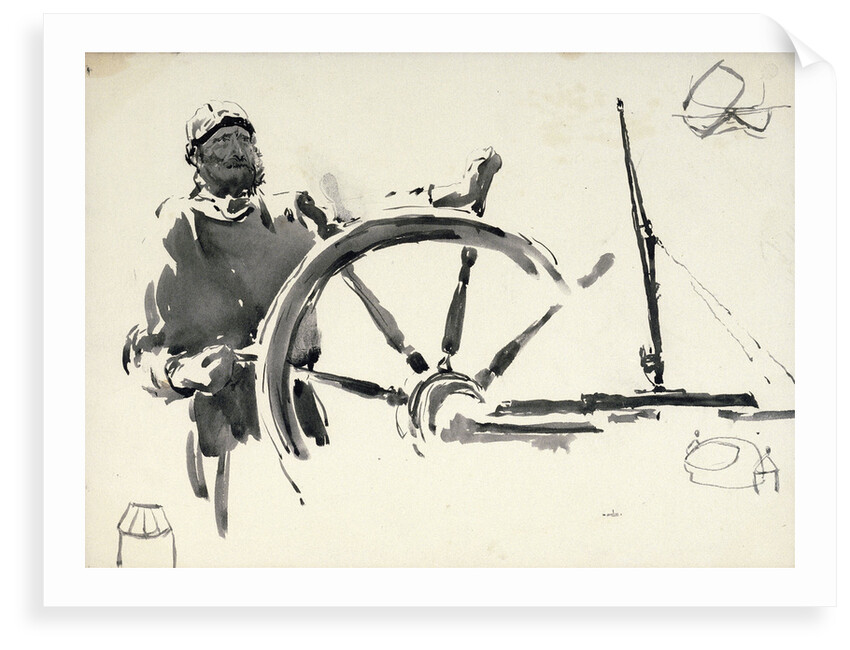 Sketch of seaman steering by William Lionel Wyllie