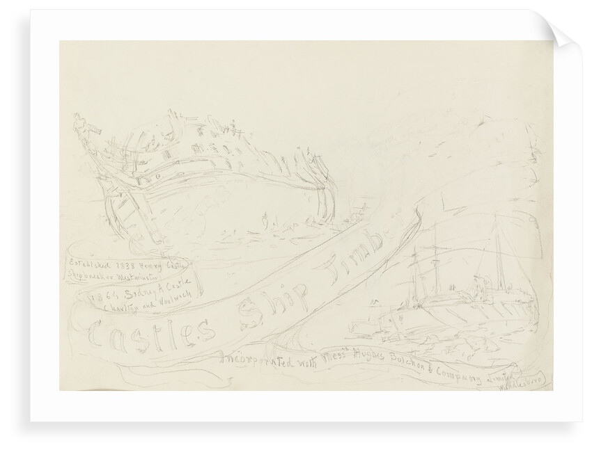 Rough sketch of an advertisement for Castles Ship Timber Co. shipbreakers by William Lionel Wyllie