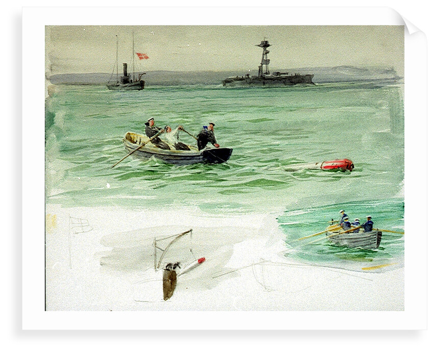 Sailors in a rowing boat retrieving an object from the sea by William Lionel Wyllie