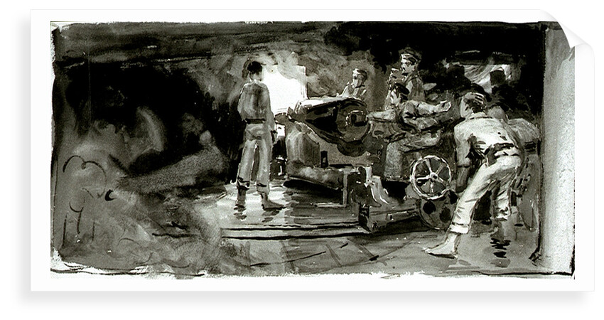 Scene showing a naval gun crew below decks by William Lionel Wyllie