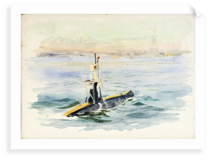 Study of an A-class submarine under way, possibly in Portsmouth Harbour by William Lionel Wyllie