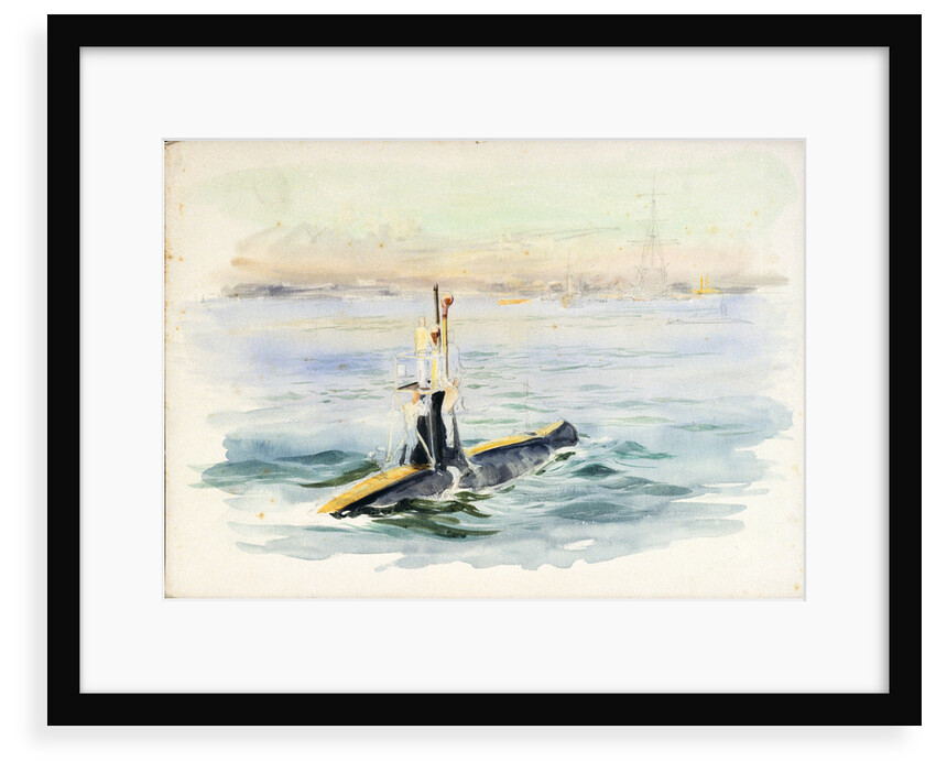 Study of an A-class submarine under way, possibly in Portsmouth Harbour by William Lionel Wyllie