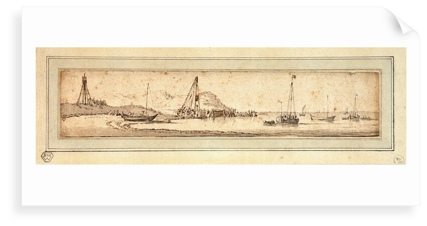 Coast of Holland showing a pile-driver at work by Willem van de Velde the Elder
