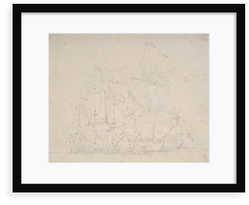 An Indiaman engaged by three Spanish privateers by Willem Van de Velde the Younger