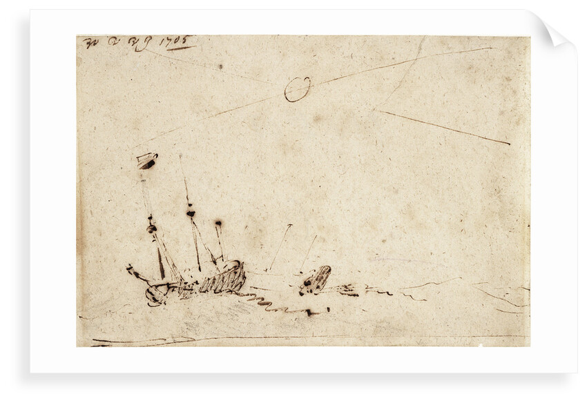 Two ships lying ahull in a heavy sea by Willem Van de Velde the Younger